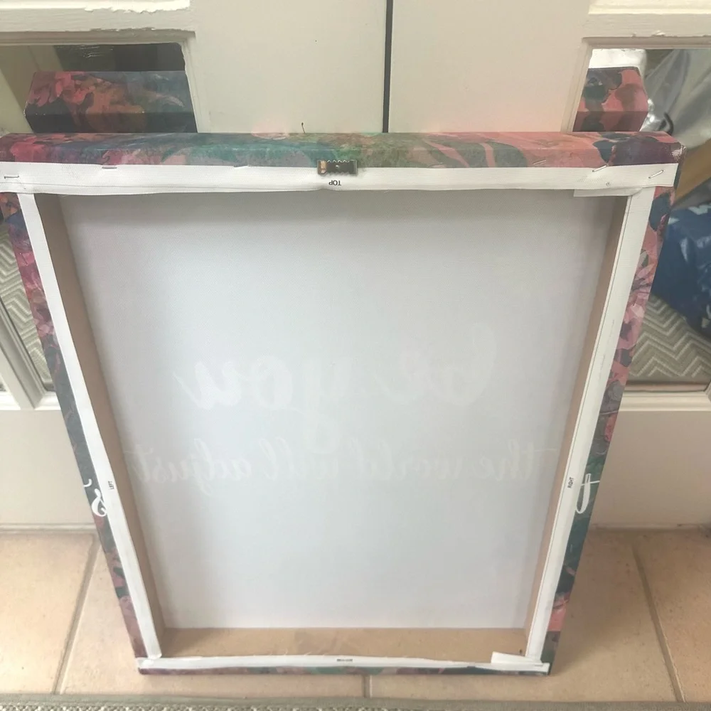 Floral Art Painting Print Stretched Canvas Wood Frame Hang Hook Inspiration EUC